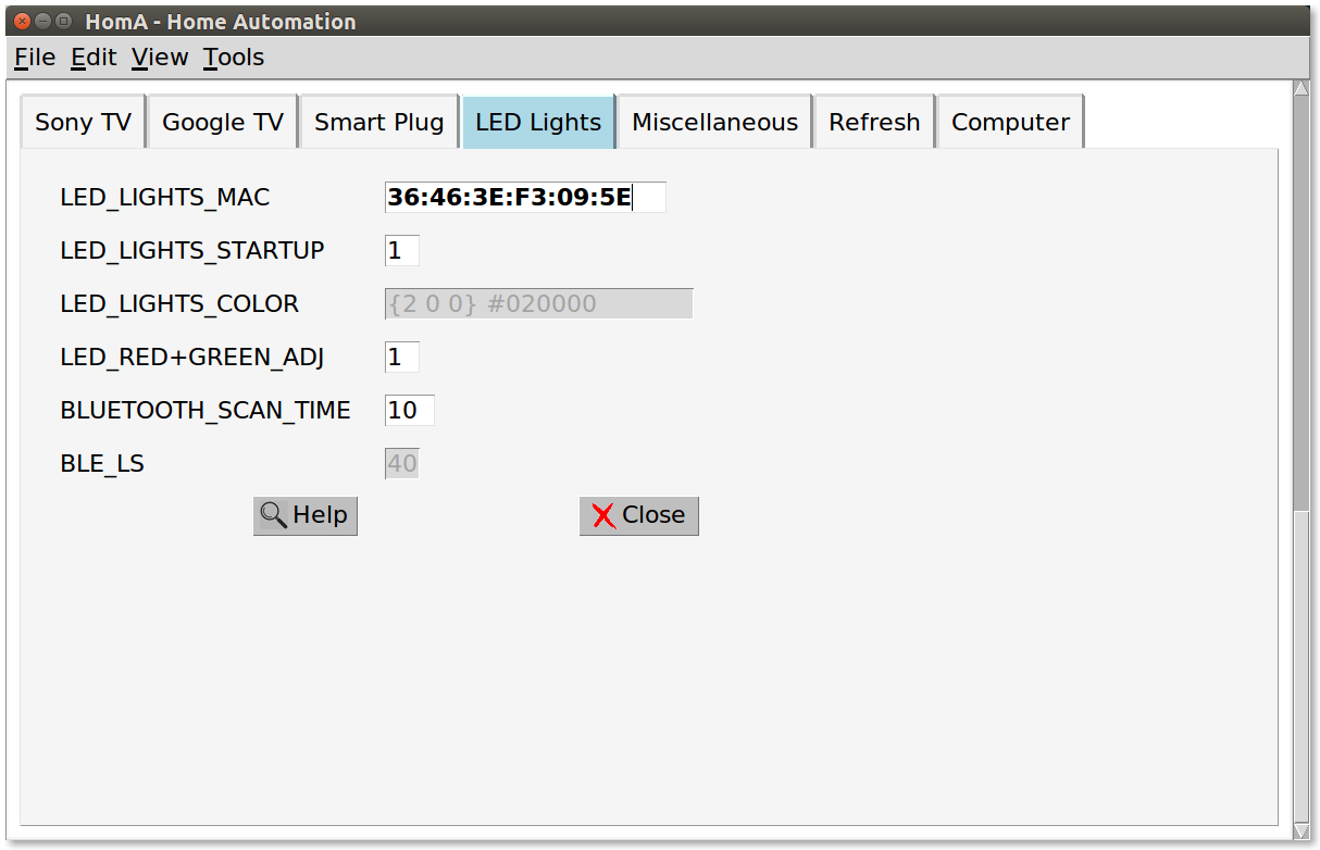 HomA Enter Bluetooth LED MAC Address